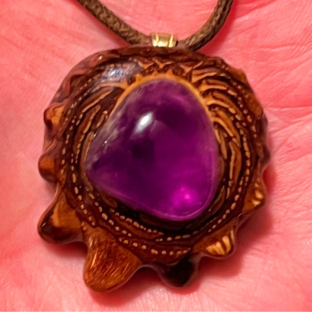Amethyst Third Eye Pinecone Pendant Necklace Handcrafted Boho